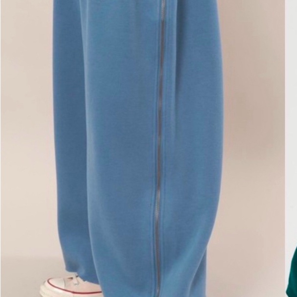 Wide-Leg Zippered Lounge Pants - Blue and Teal